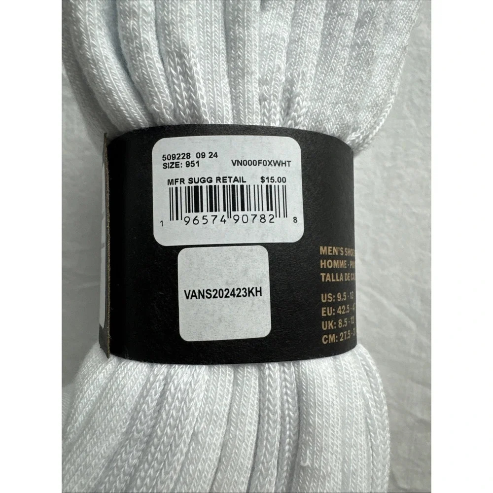 Vans White Crew Socks- 3 Pack- Shoe Size‎ 9.5-13- NWT Skateboard Classic
